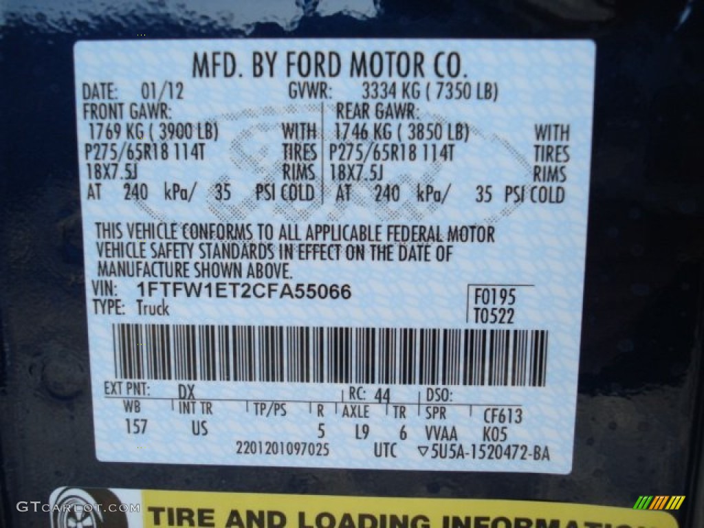 2012 F150 Color Code DX for Dark Blue Pearl Metallic Photo #60406651