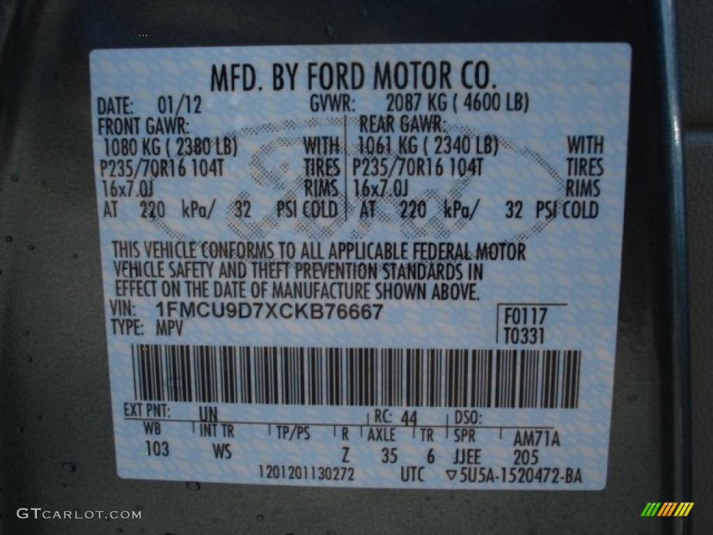 2012 Escape Color Code UN for Steel Blue Metallic Photo #60407192