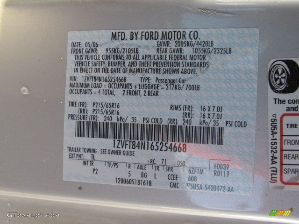 2006 Mustang Color Code TL for Satin Silver Metallic Photo #60407258