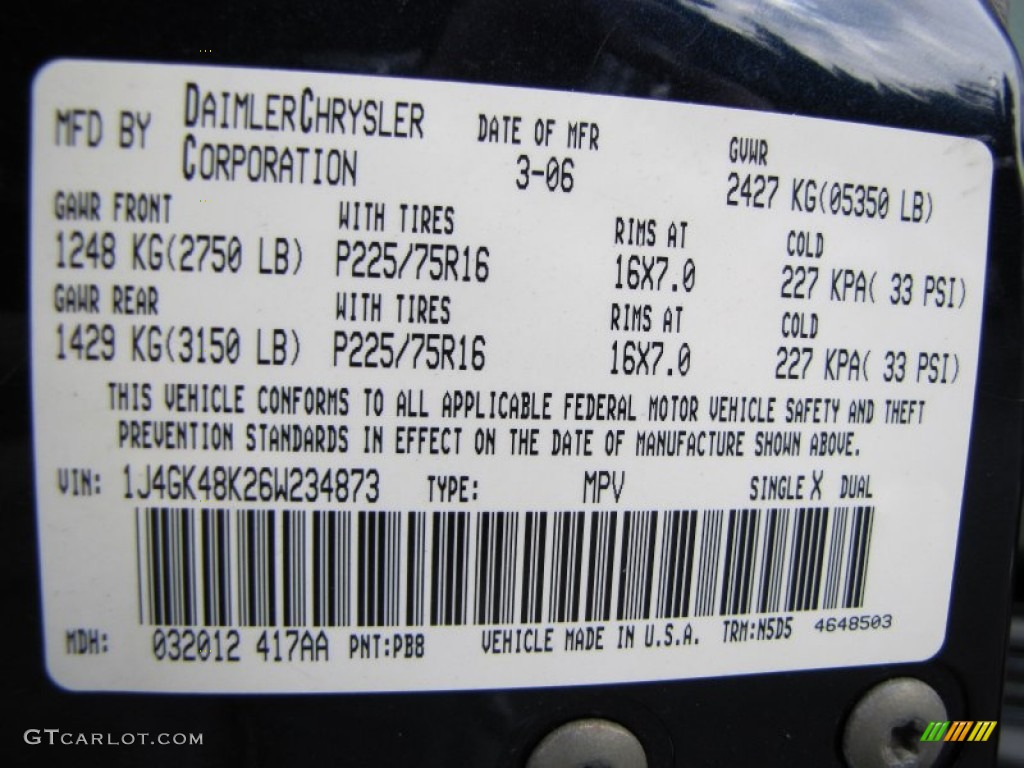 2006 Liberty Color Code PB8 for Midnight Blue Pearl Photo #60408815