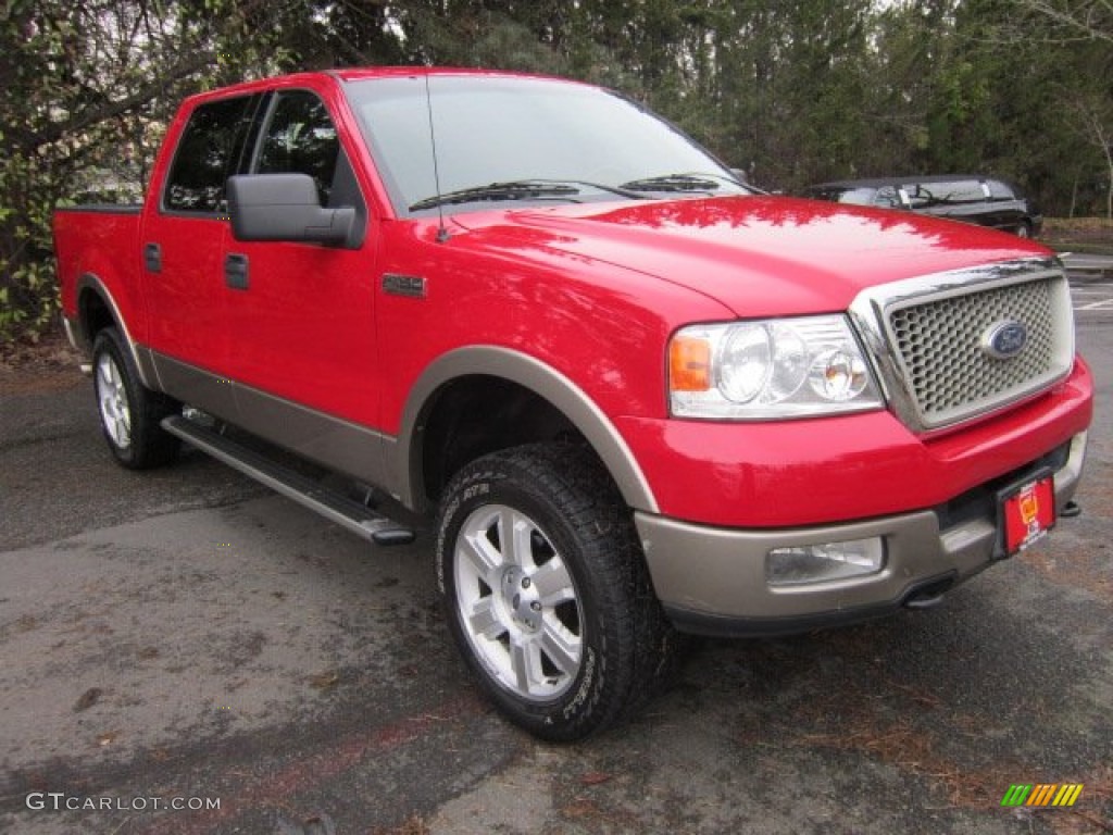 2004 F150 Lariat SuperCrew 4x4 - Toreador Red Metallic / Black photo #4