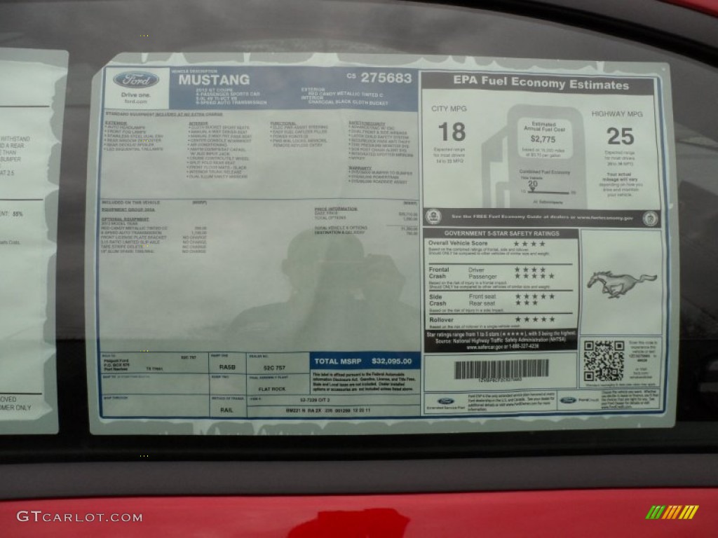 2012 Ford Mustang GT Coupe Window Sticker Photo #60409703