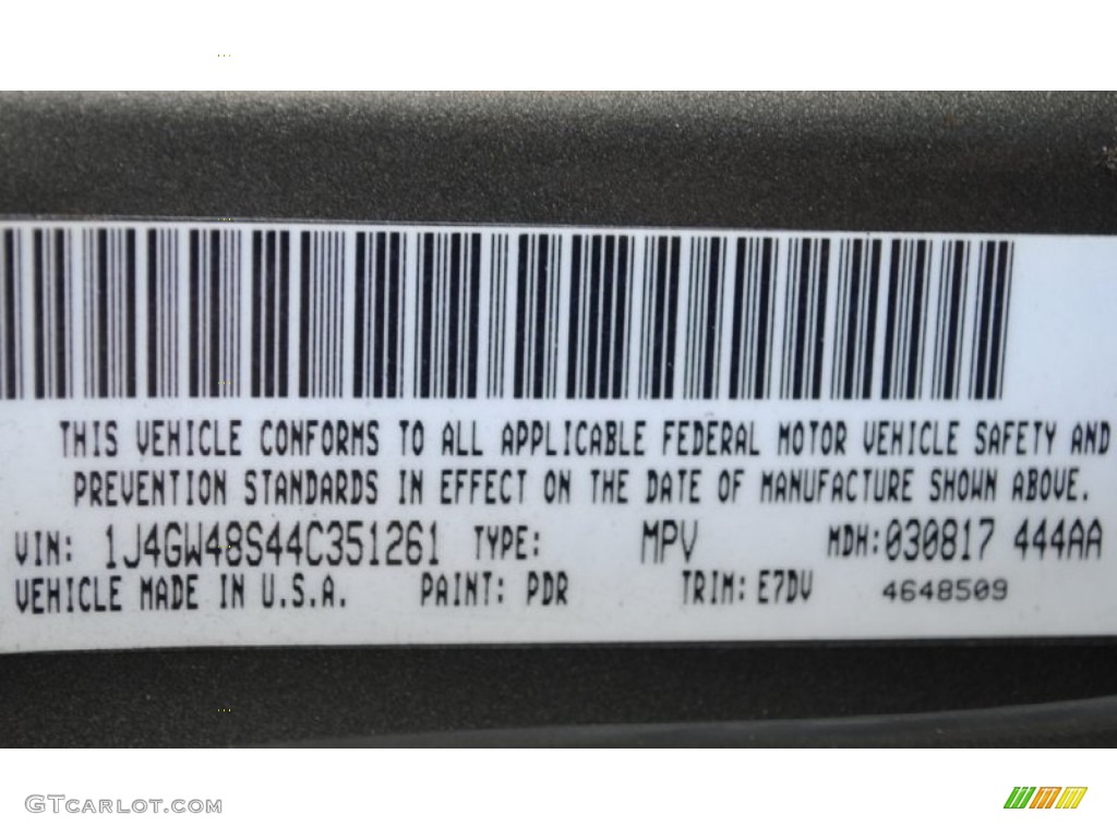 2004 Grand Cherokee Color Code PDR for Graphite Metallic Photo #60413444