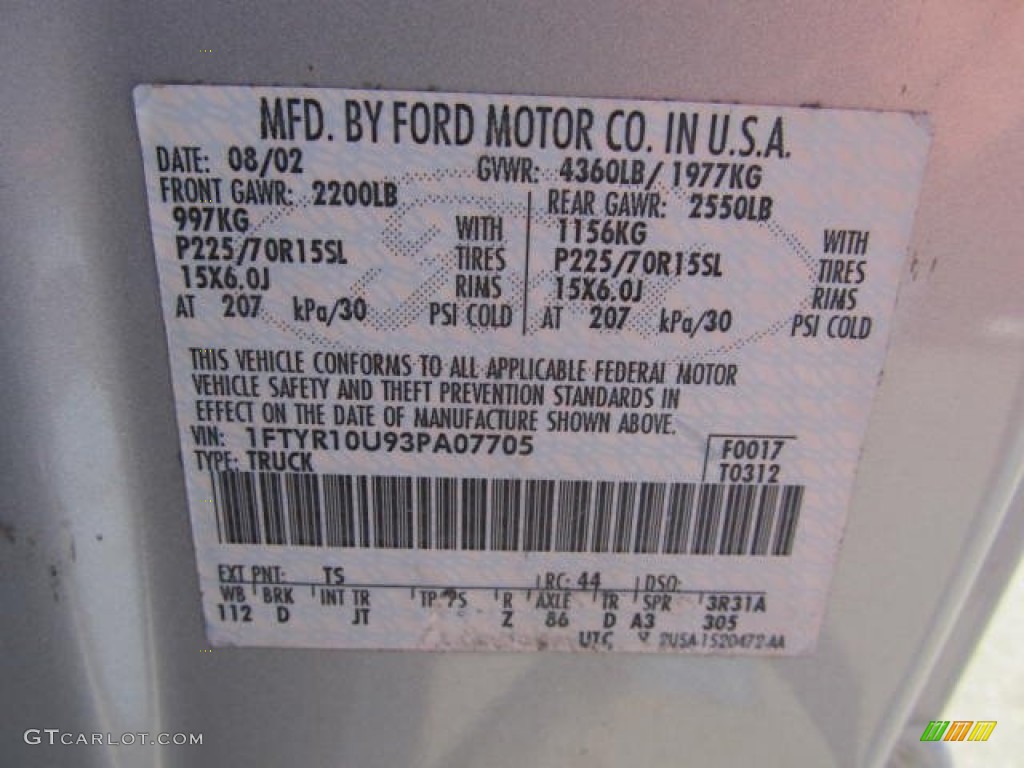 2003 Ranger Color Code TS for Silver Frost Metallic Photo #60417656
