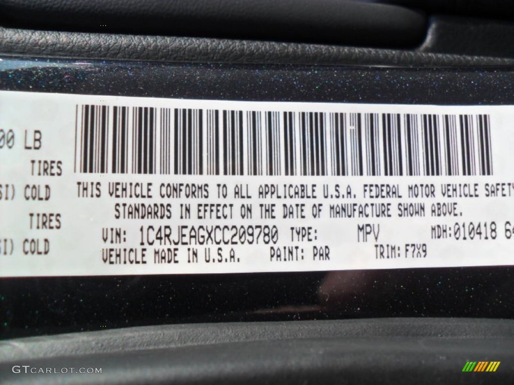 2012 Grand Cherokee Color Code PAR for Maximum Steel Metallic Photo #60427349