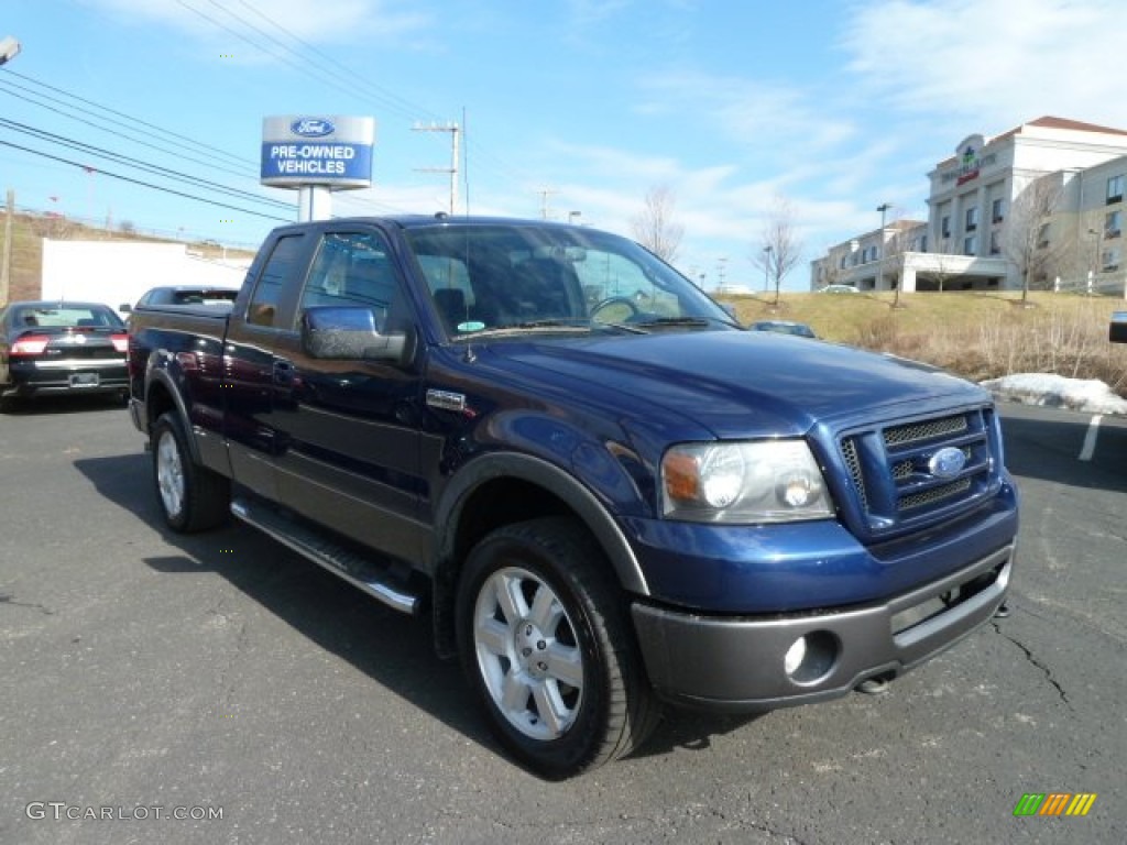 2008 F150 Lariat SuperCab 4x4 - Dark Blue Pearl Metallic / Black photo #1