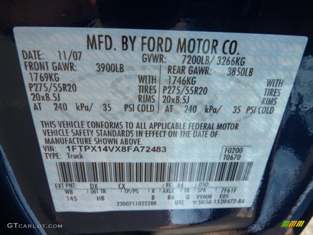 2008 F150 Color Code DX for Dark Blue Pearl Metallic Photo #60434225