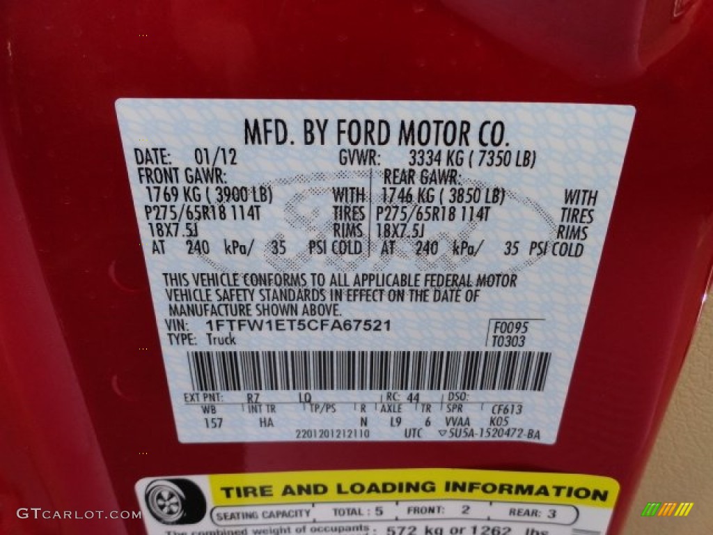 2012 F150 Color Code RZ for Red Candy Metallic Photo #60434711