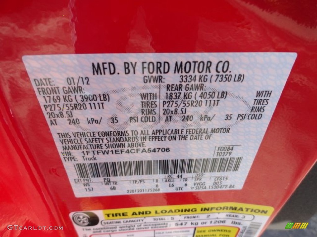 2012 F150 Color Code PQ for Race Red Photo #60434825