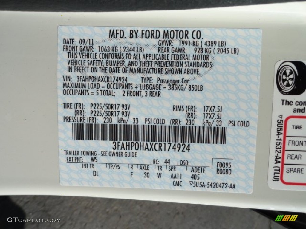 2012 Fusion Color Code WS for White Suede Photo #60435221