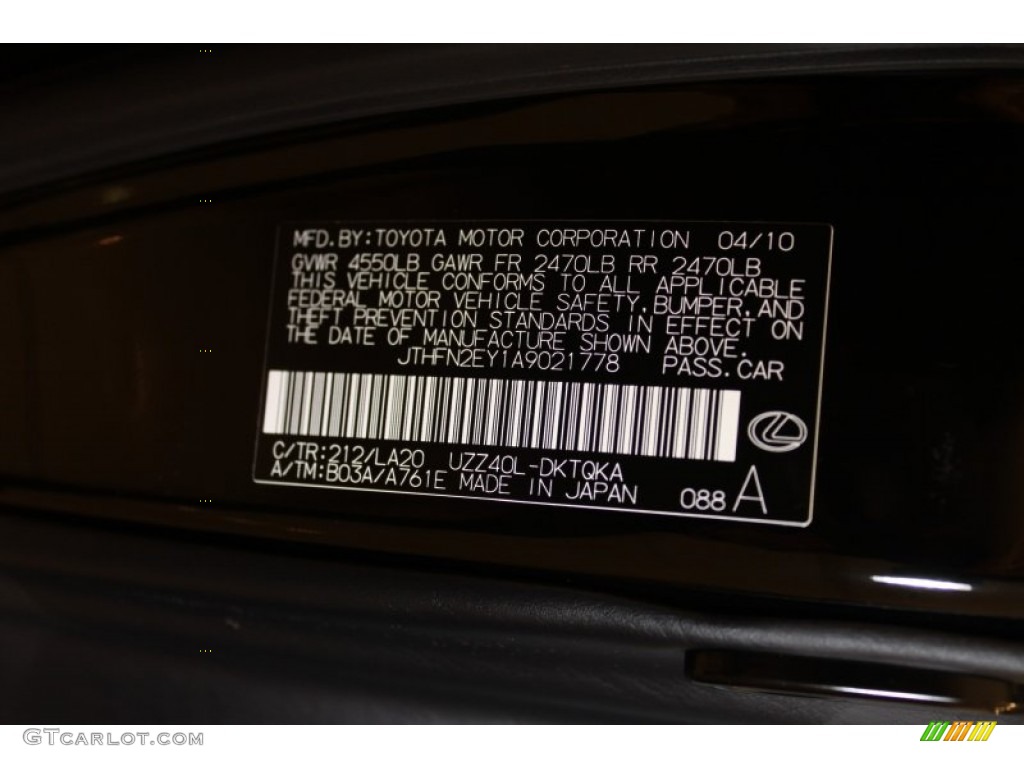 2010 Lexus SC 430 Convertible Color Code Photos