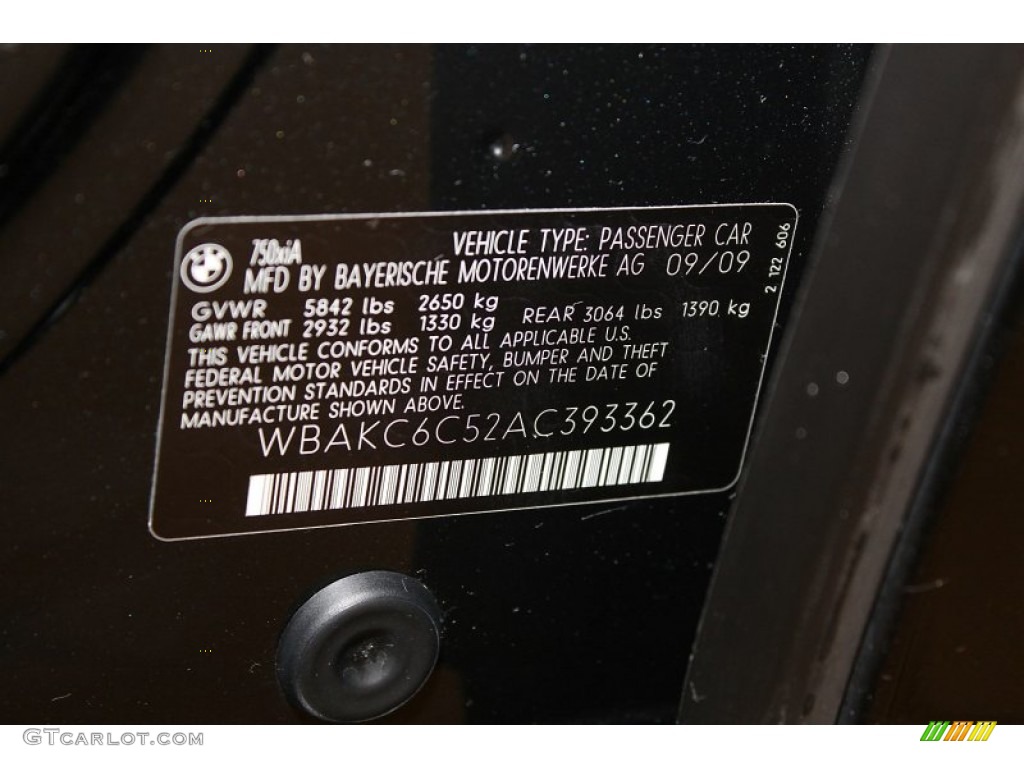 2010 BMW 7 Series 750i xDrive Sedan Info Tag Photo #60442595