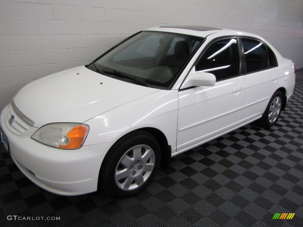 2002 Civic EX Sedan - Taffeta White / Beige photo #2