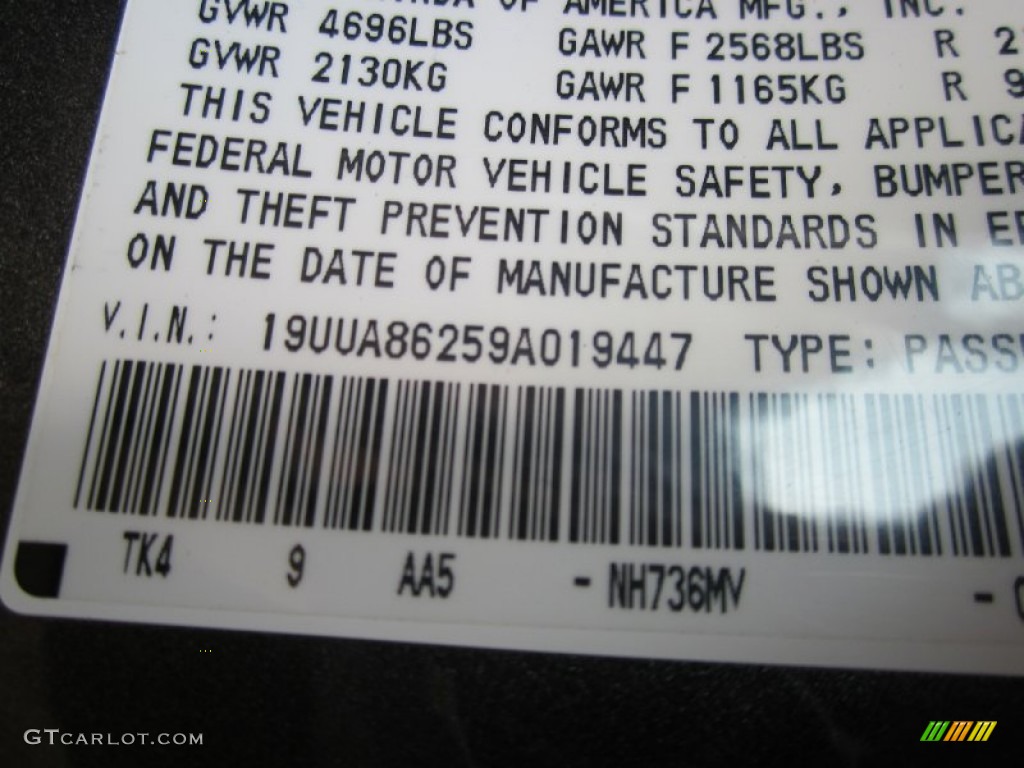 2009 TL Color Code NH736MV for Grigio Gray Metallic Photo #60457890