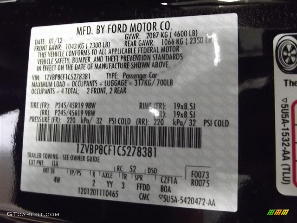 2012 Mustang Color Code UA for Black Photo #60465001