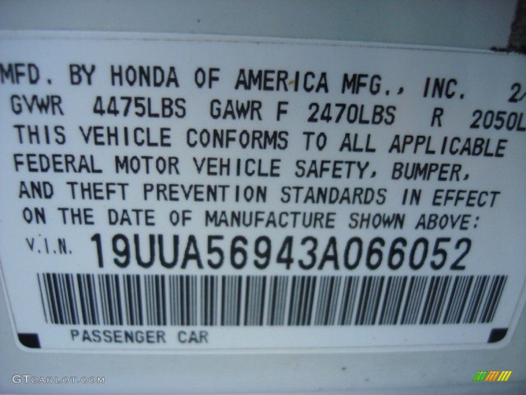 2003 Acura TL 3.2 Type S Info Tag Photo #60469897