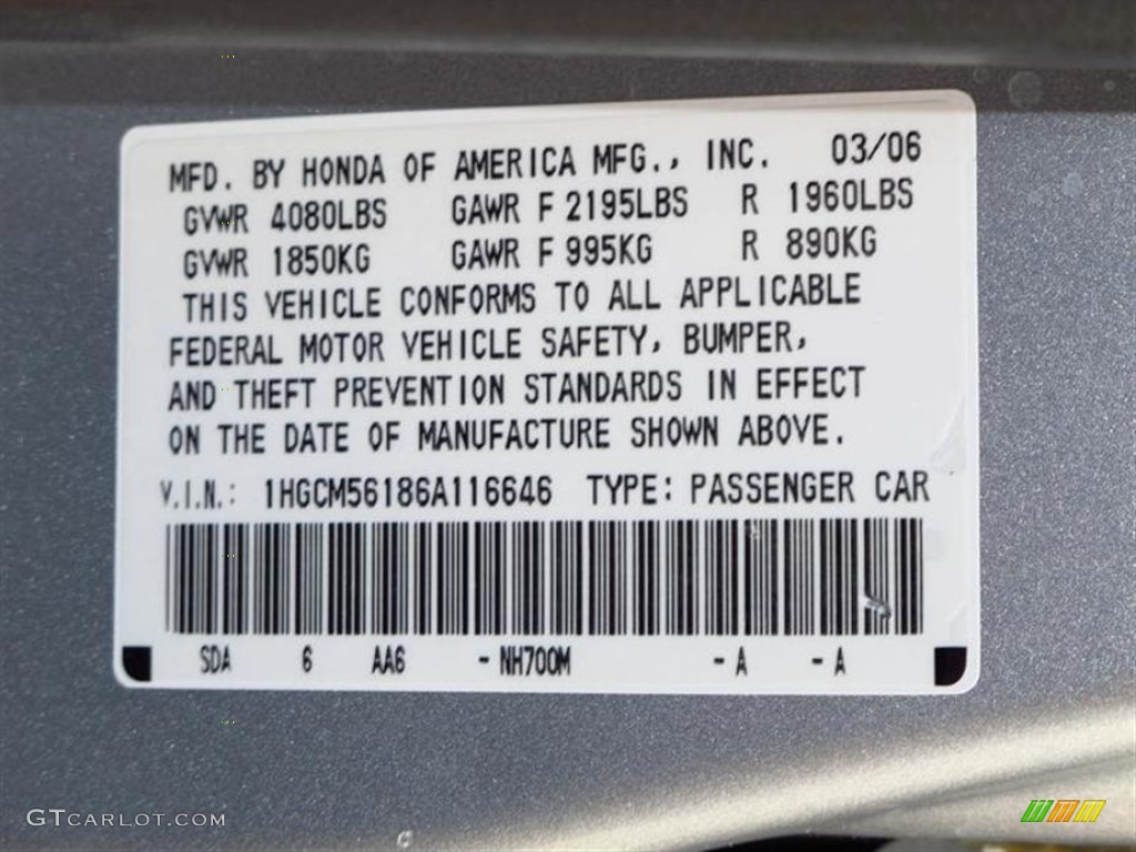 2006 Accord Value Package Sedan - Alabaster Silver Metallic / Black photo #20