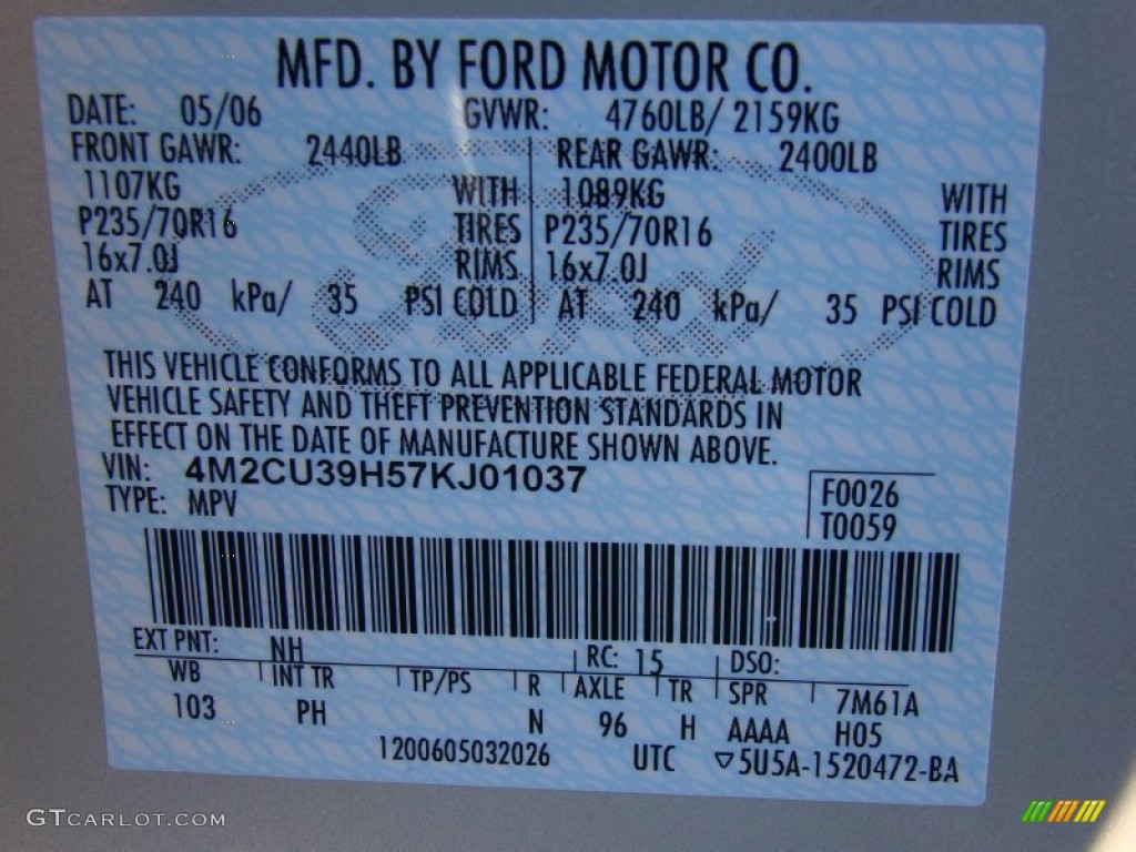 NH 2007 Mercury Mariner Hybrid 4WD Parts