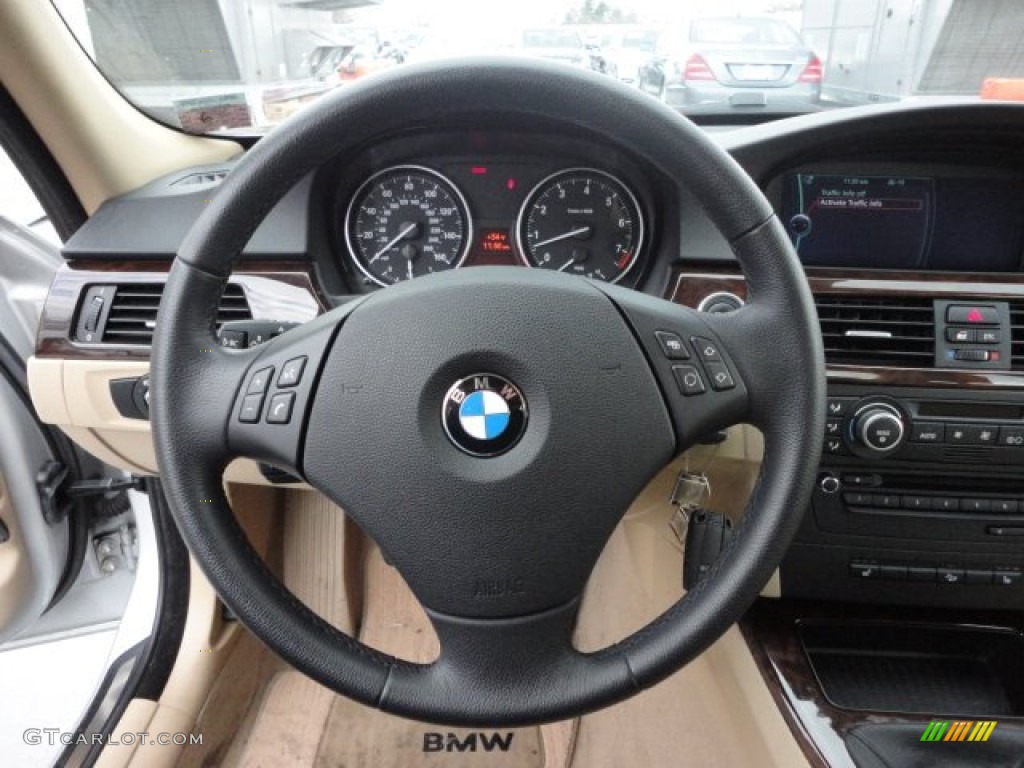 2009 BMW 3 Series 328xi Sedan Beige Steering Wheel Photo #60485141
