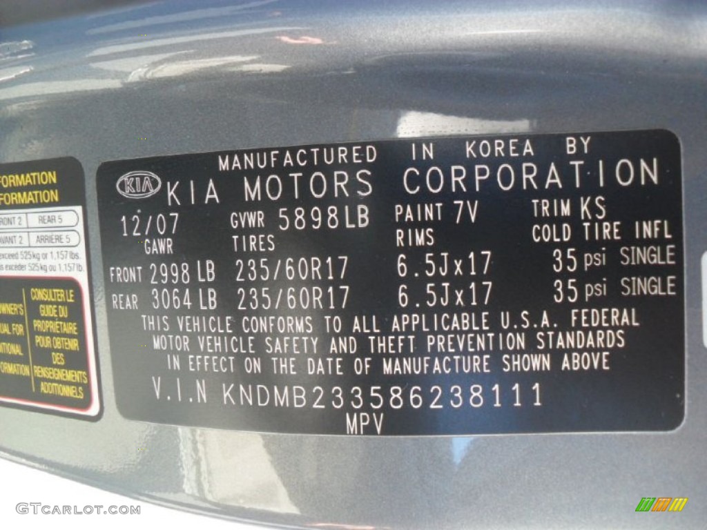 2008 Sedona Color Code 7V for Olive Gray Metallic Photo #60486194