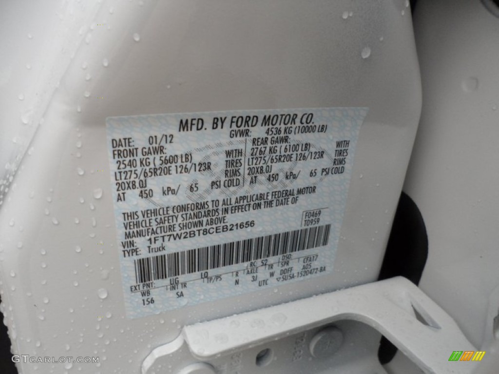 2012 F250 Super Duty Color Code UG for White Platinum Metallic Tri-Coat Photo #60486797