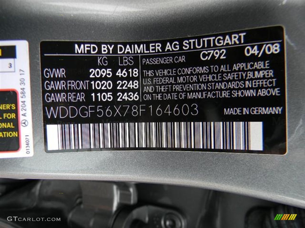 2008 C Color Code 792 for Palladium Silver Metallic Photo #60489731