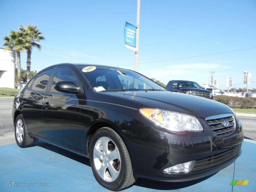 2009 Elantra SE Sedan - Black Pearl / Black photo #7