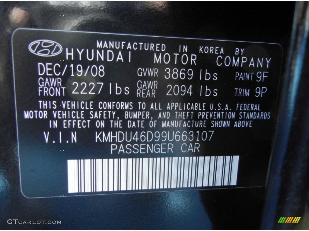 2009 Elantra SE Sedan - Black Pearl / Black photo #28