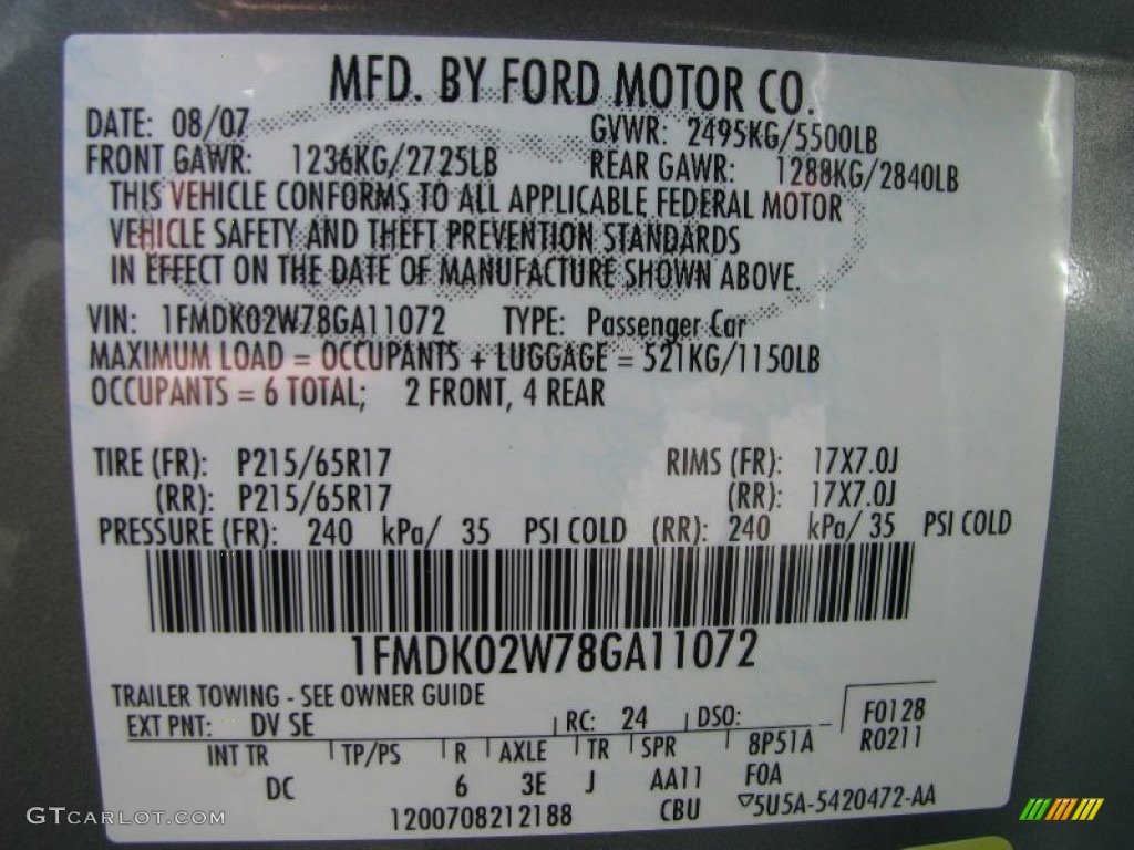 2008 Taurus X Color Code DV for Titanium Green Metallic Photo #60501971
