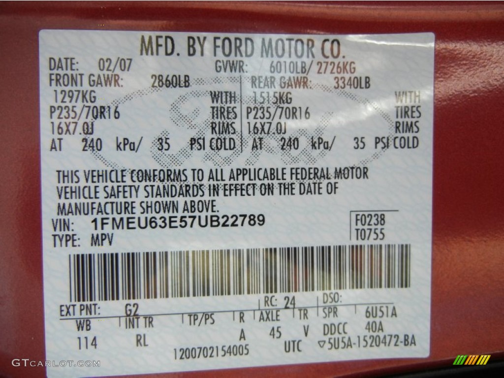 2007 Explorer Color Code G2 for Redfire Metallic Photo #60510622