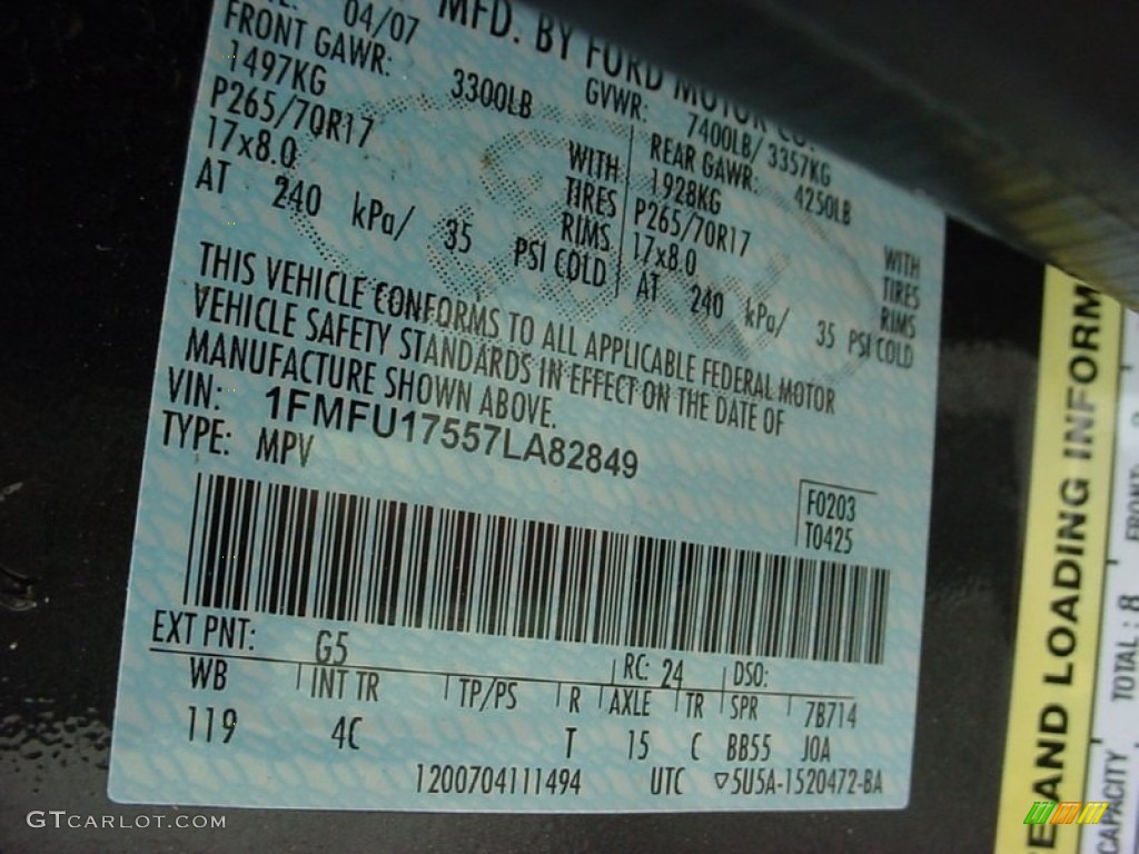 2007 Expedition Color Code G5 for Carbon Metallic Photo #60511836