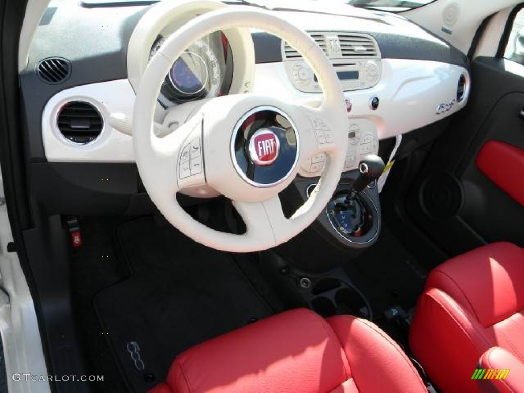 2012 Fiat 500 c cabrio Lounge Pelle Rossa/Avorio (Red/Ivory) Steering Wheel Photo #60519048