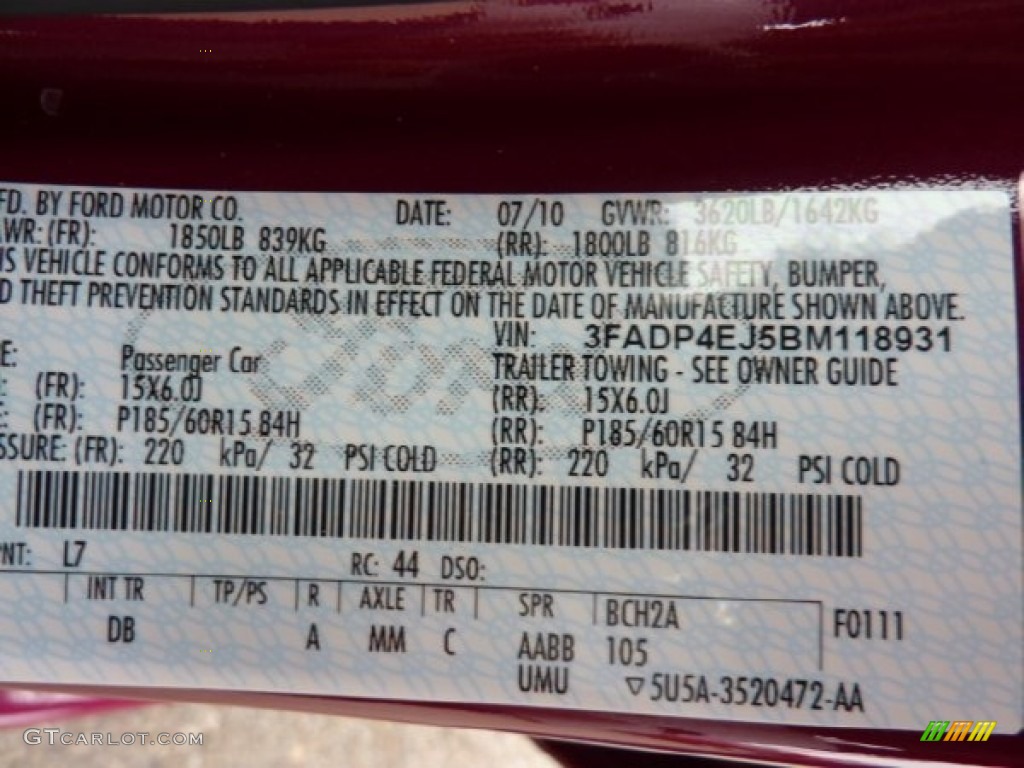 2011 Fiesta Color Code L7 for Bright Magenta Metallic Photo #60521343