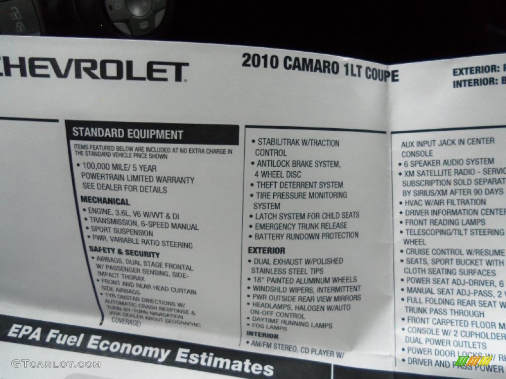 2010 Chevrolet Camaro LT Coupe Window Sticker Photo #60522003