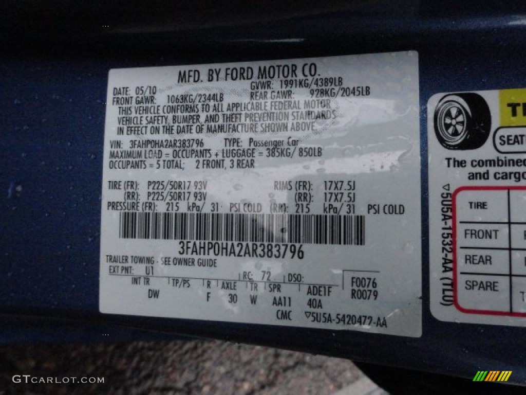 2010 Fusion Color Code U1 for Sport Blue Metallic Photo #60522044