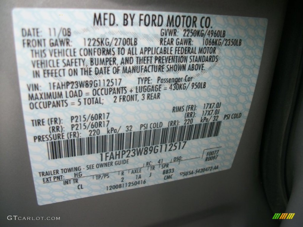 2009 Taurus Color Code HG for Smokestone Metallic Photo #60523516
