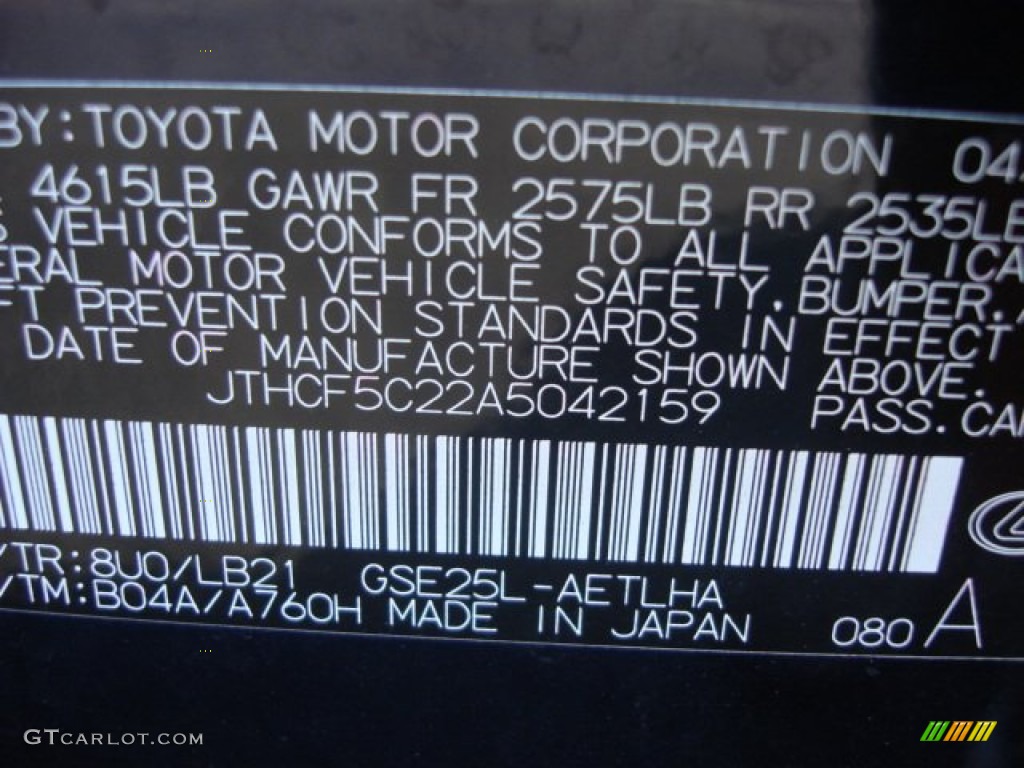 2010 IS Color Code 8U0 for Black Sapphire Pearl Photo #60530158