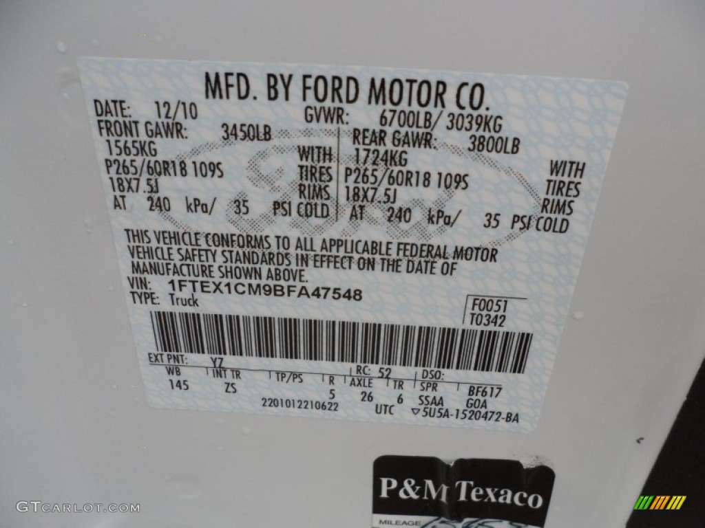 2011 F150 Color Code YZ for Oxford White Photo #60532636