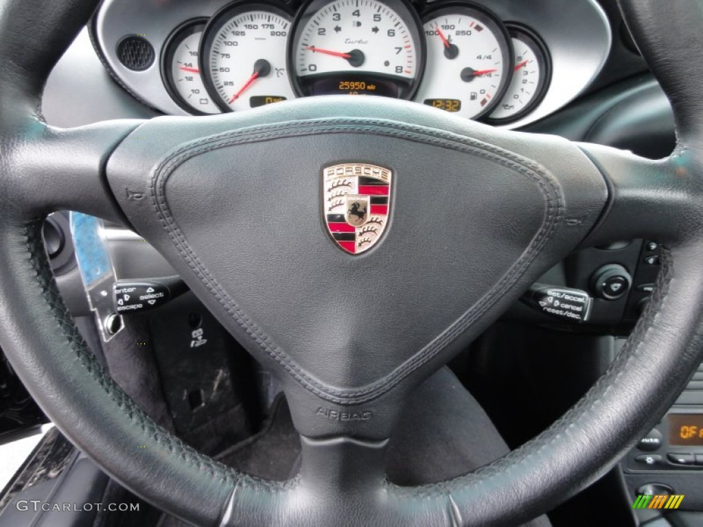 2004 Porsche 911 Turbo Cabriolet Black Steering Wheel Photo #60537094