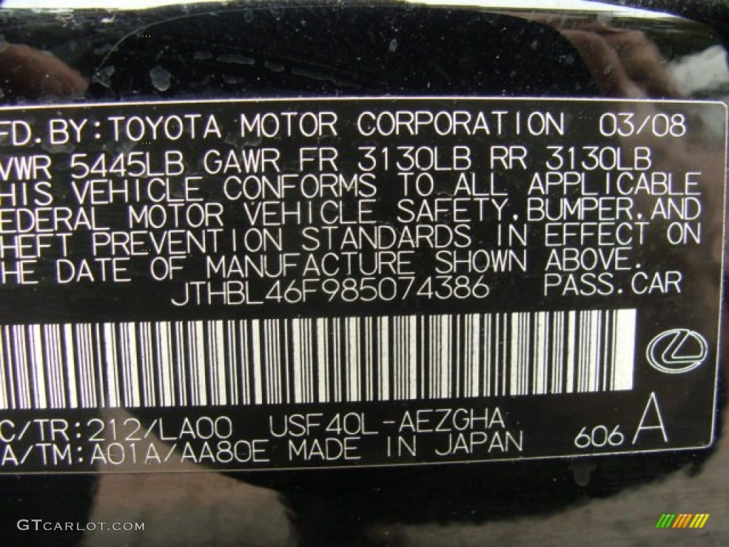 2008 LS Color Code 212 for Obsidian Black Photo #60538360