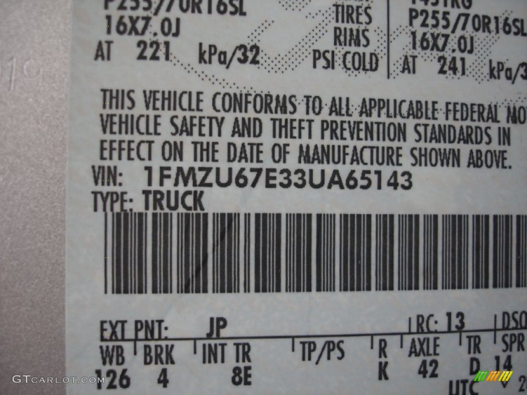 2003 Explorer Sport Trac Color Code JP for Silver Birch Metallic Photo #60540242