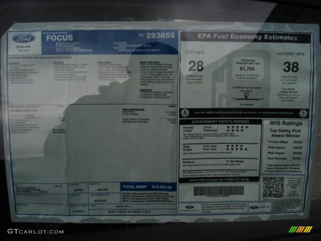 2012 Ford Focus SE Sedan Window Sticker Photo #60542968