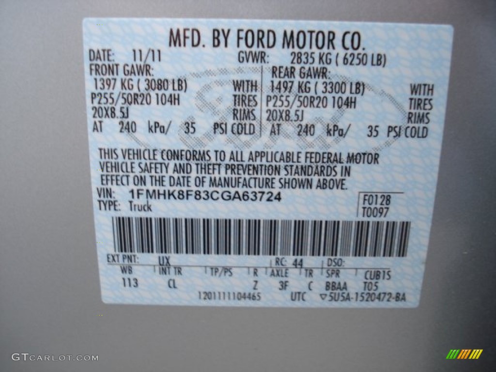 2012 Explorer Color Code UX for Ingot Silver Metallic Photo #60543517