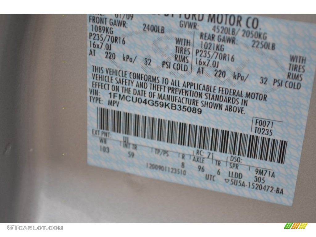 2009 Escape Color Code UI for Brilliant Silver Metallic Photo #60547414