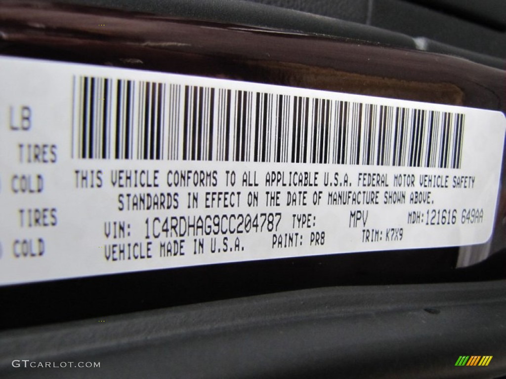 2012 Durango Color Code PR8 for Deep Molten Red Pearl Photo #60551469