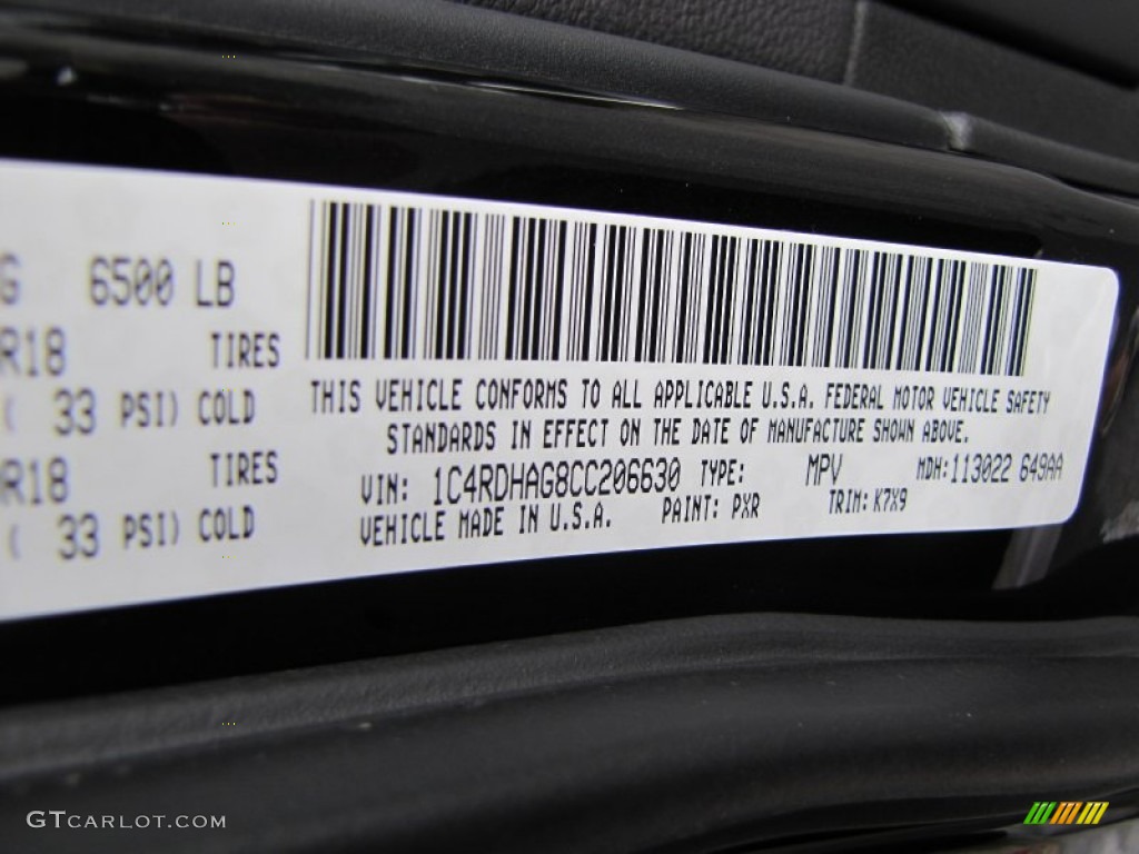 2012 Durango Color Code PXR for Brilliant Black Crystal Pearl Photo #60551556