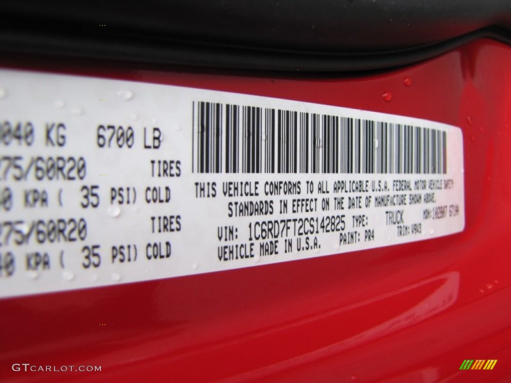 2012 Ram 1500 Color Code PR4 for Flame Red Photo #60551640