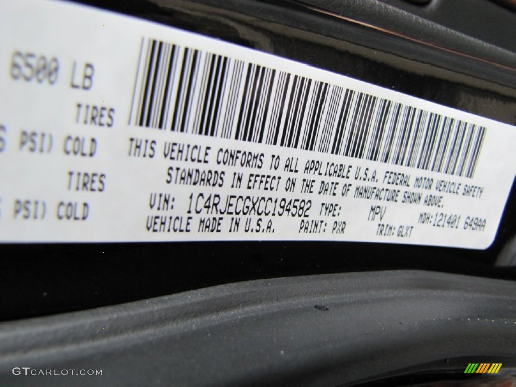 2012 Grand Cherokee Color Code PXR for Brilliant Black Crystal Pearl Photo #60552756