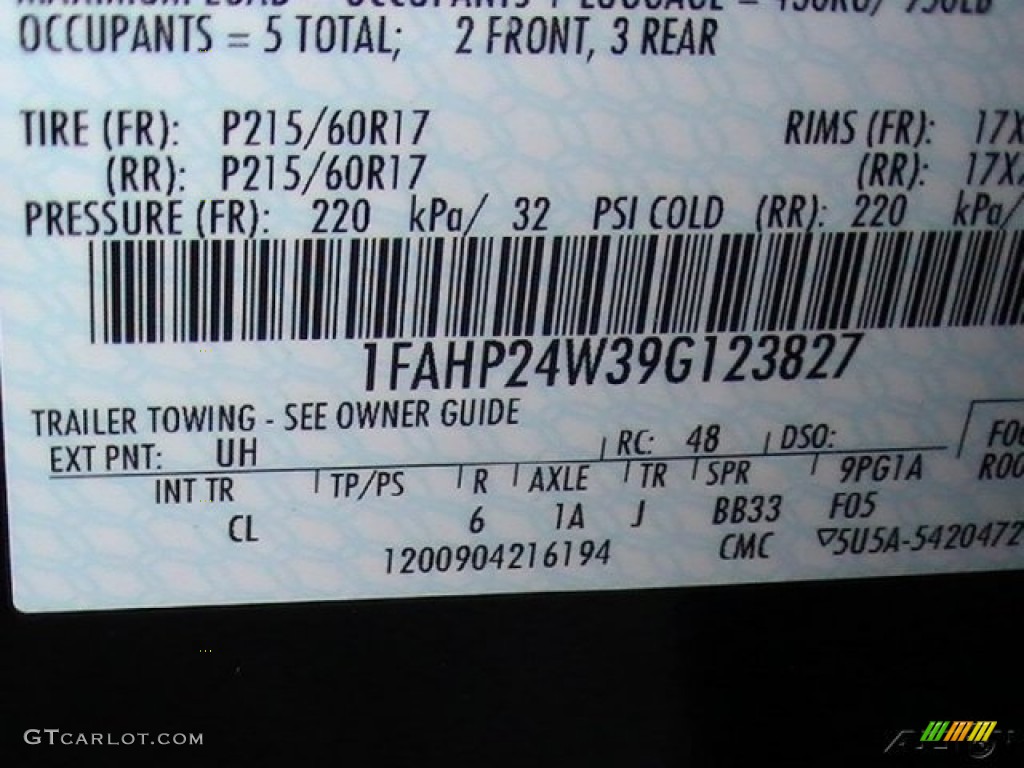 2009 Taurus Color Code UH for Tuxedo Black Metallic Photo #60553827