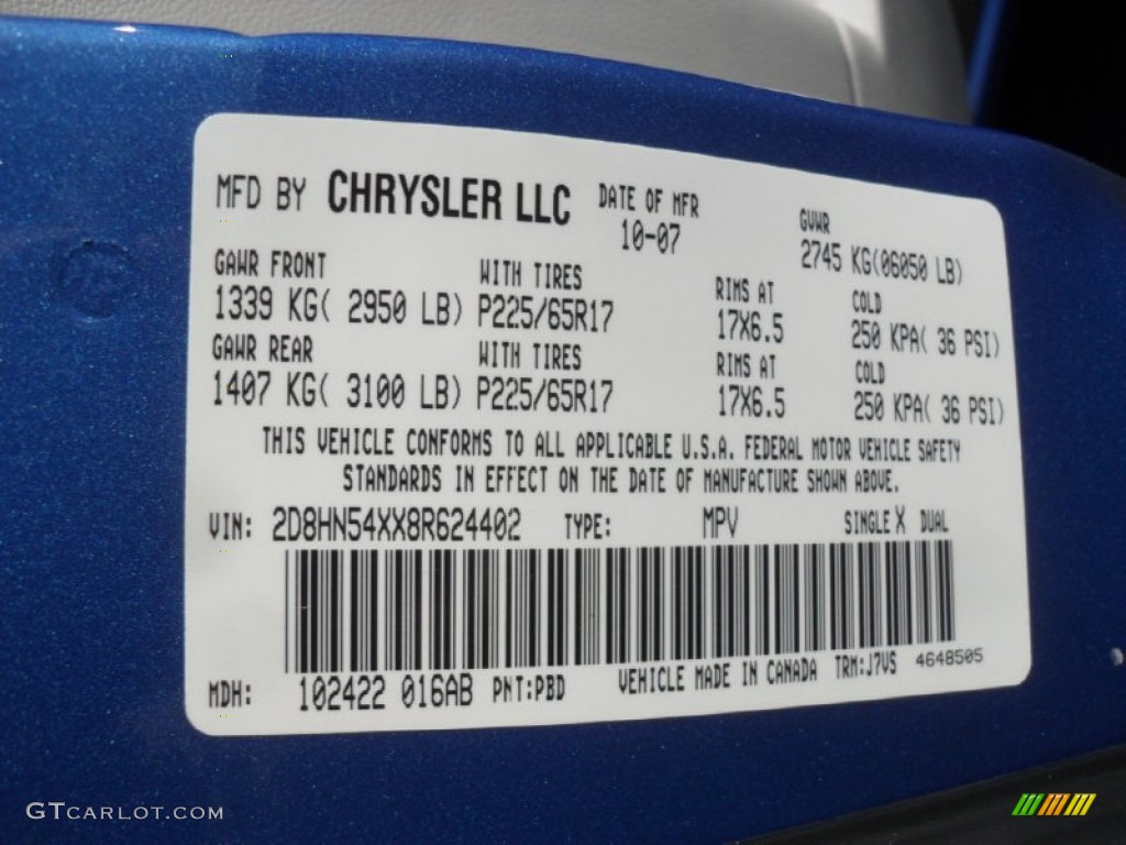 2008 Grand Caravan Color Code PBD for Marathon Blue Pearl Photo #60554346